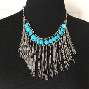 Silver & Turquoise Color Dangling Chain Necklace